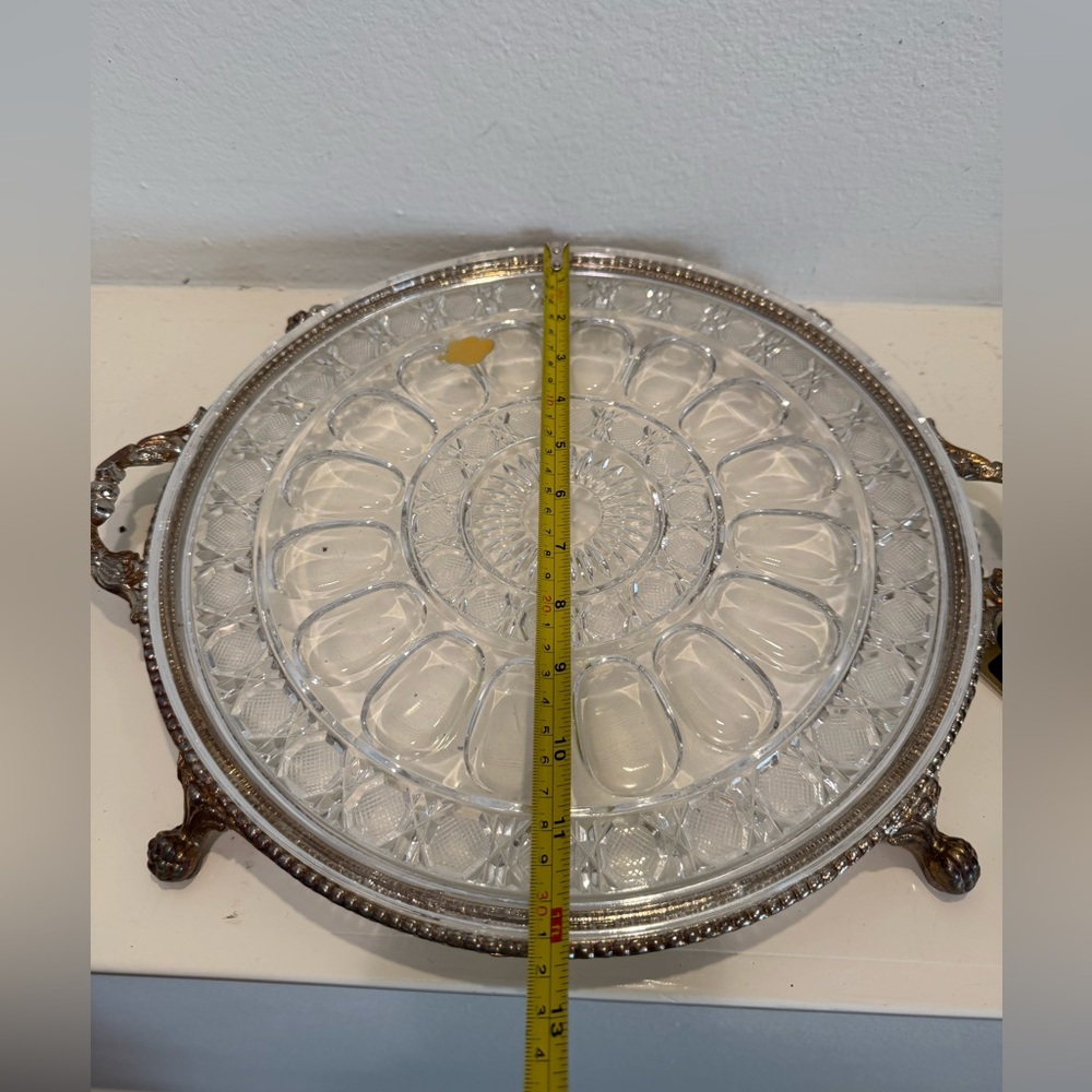 Vintage Ornate Monarch Crystal 24K Gold Plated Round Claw Foot Serving Tray - Picture 11 of 12
